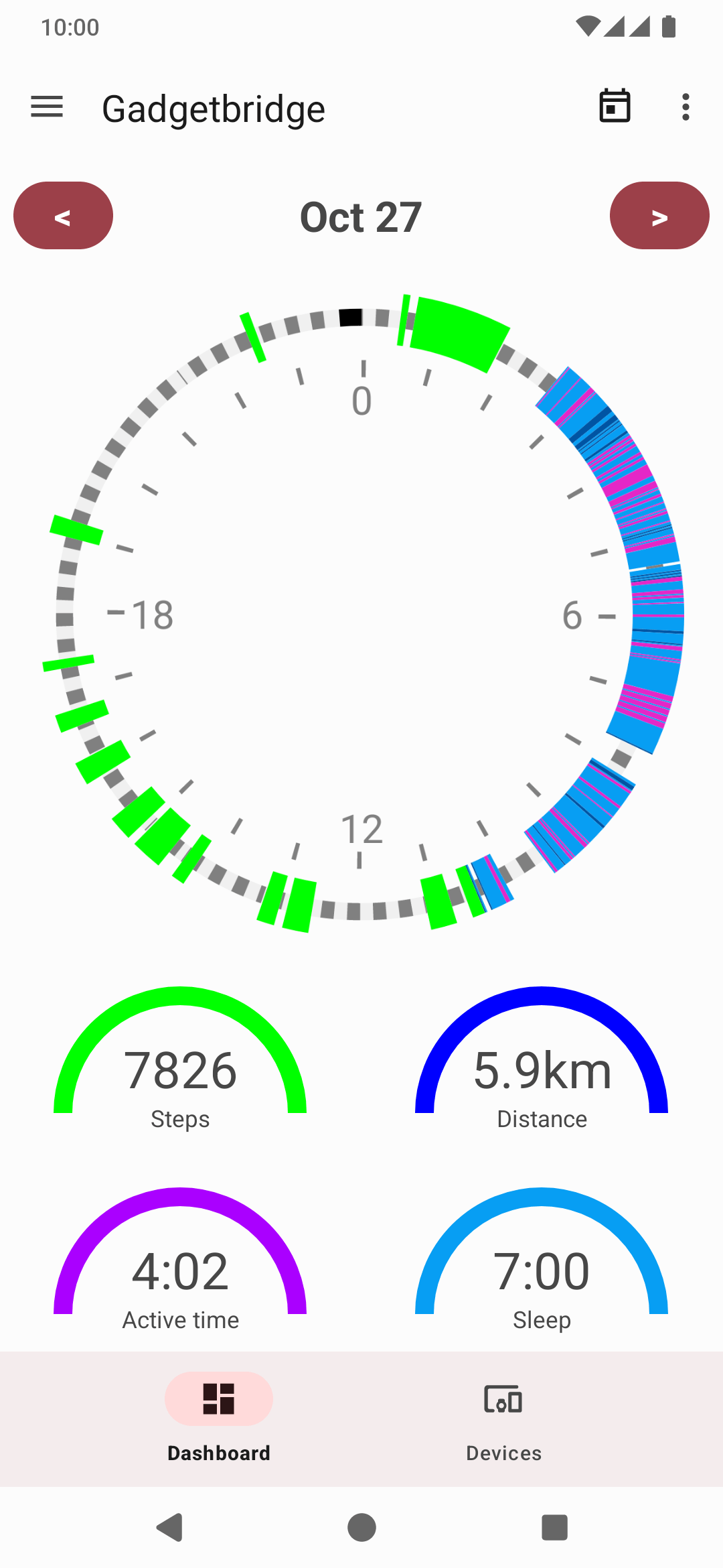Tableau de bord Gadgetbridge